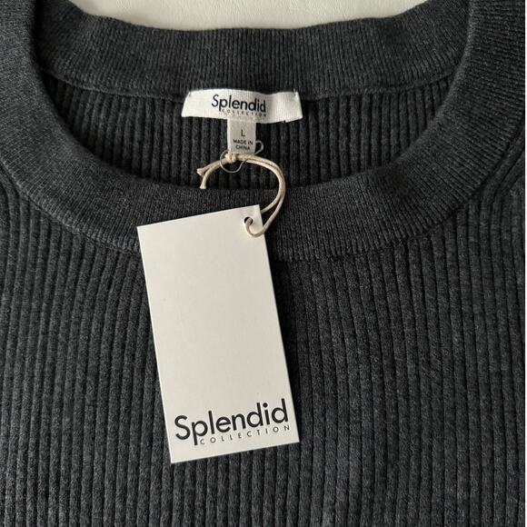 New Splendid Rumi Rib Knit Cotton Sweater in Heather Charcoal Women's Size L - Picture 4 of 9